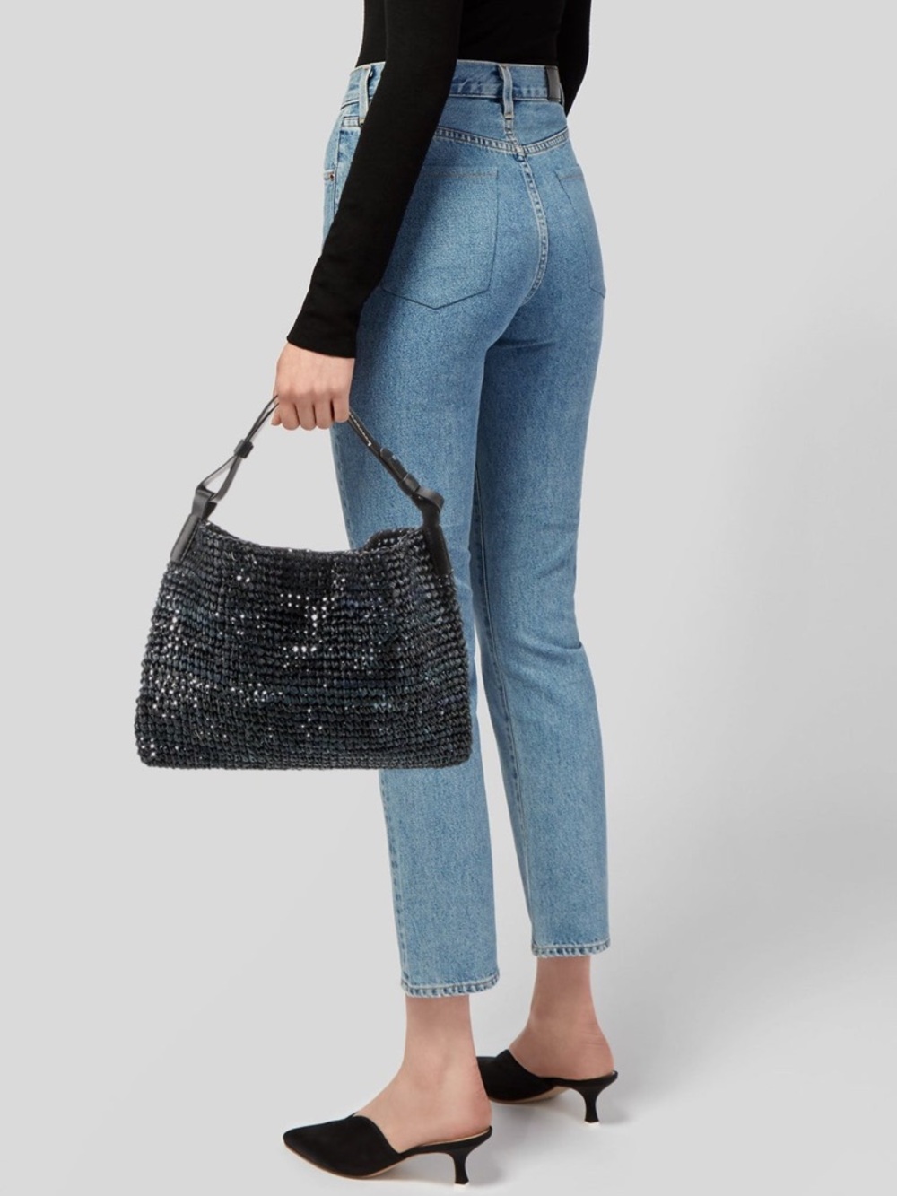 $395 PROENZA SCHOULER WHITE LABEL
Minetta Raffia Shoulder Bag Midnight Blue